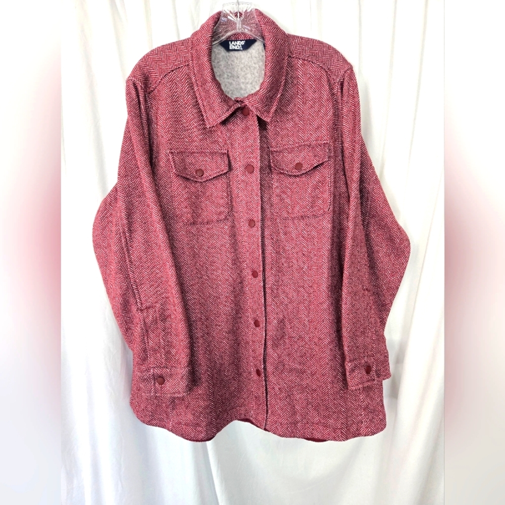 Lands' End Red/White Snap Shacket Button Down Size 1X (16W-18W)